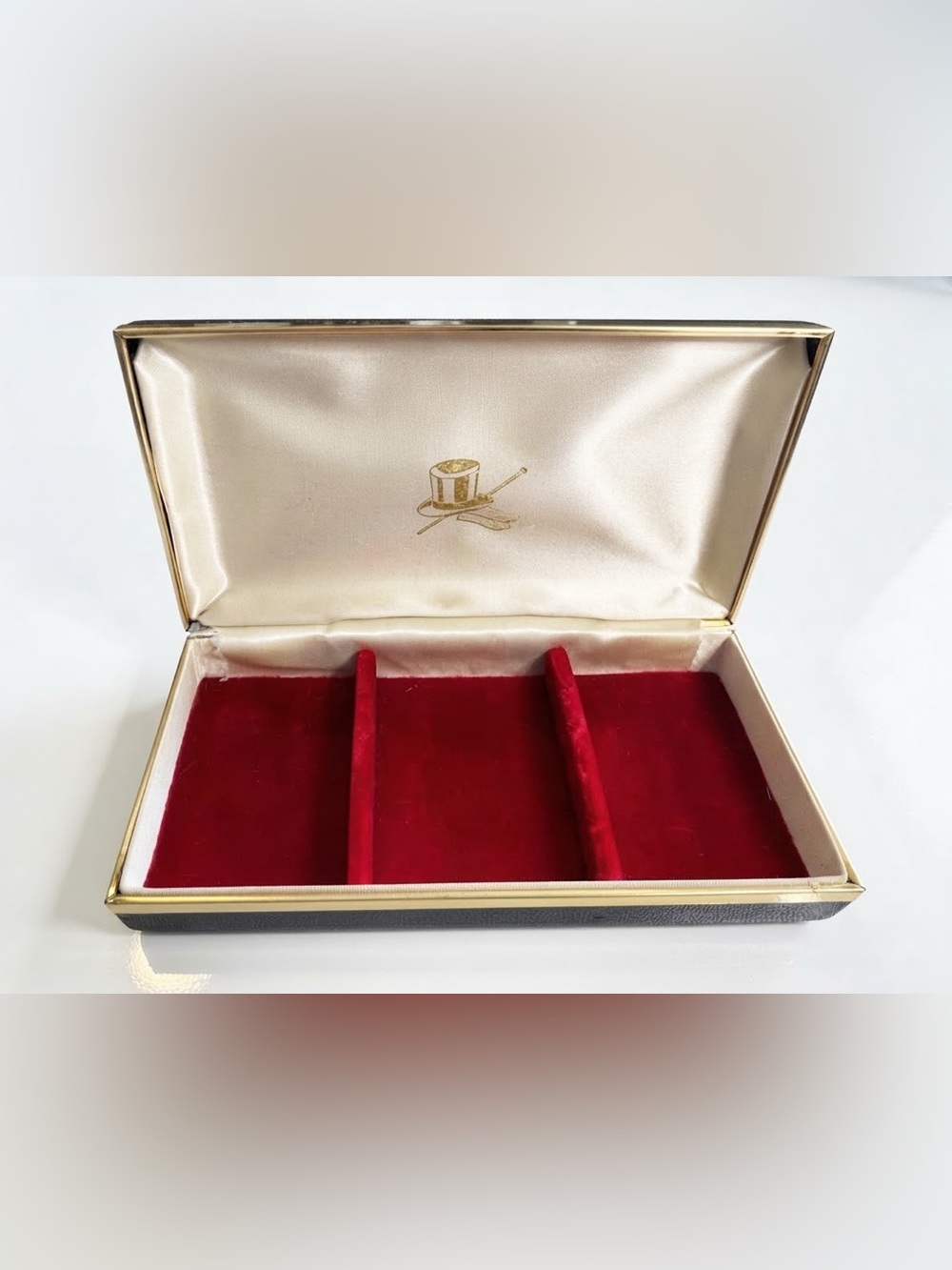 Vintage Black & Gold Hard Case Jewelry Box Vanity Storage Velvet Lined